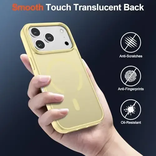 SUPFINE Magnetic for iPhone 17 Pro Case (Compatible with MagSafe)(Military Grade Drop Protection) Translucent Matte Shockproof with Anti-Fingerprint Phone Cover 2025,Buttercream Yellow - 6