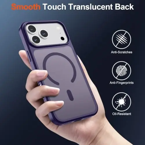 SUPFINE Magnetic for iPhone 17 Pro Case (Compatible with MagSafe)(Military Grade Drop Protection) Translucent Matte Shockproof with Anti-Fingerprint Phone Cover 2025,Dark Purple - 5