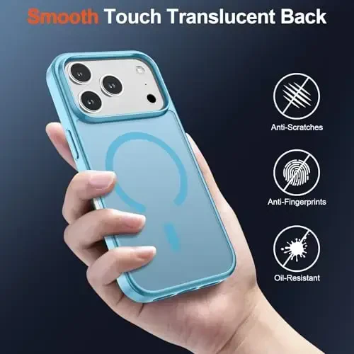 SUPFINE Magnetic for iPhone 17 Pro Case (Compatible with MagSafe)(Military Grade Drop Protection) Translucent Matte Shockproof with Anti-Fingerprint Phone Cover 2025,Light Blue - 6