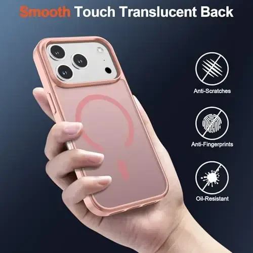 SUPFINE Magnetic for iPhone 17 Pro Case (Compatible with MagSafe)(Military Grade Drop Protection) Translucent Matte Shockproof with Anti-Fingerprint Phone Cover 2025,Pink - 6
