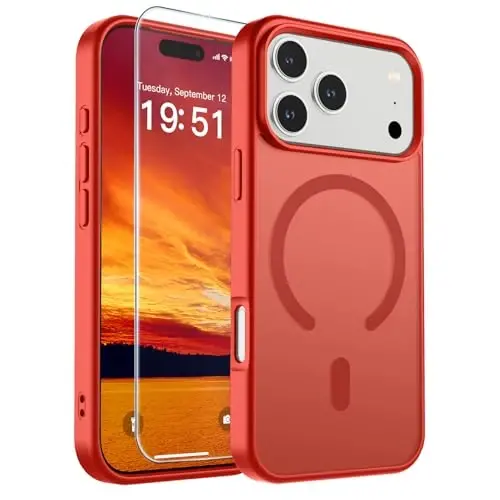 SUPFINE Magnetic for iPhone 17 Pro Case (Compatible with MagSafe)(Military Grade Drop Protection) Translucent Matte Shockproof with Anti-Fingerprint Phone Cover 2025,Red - 6