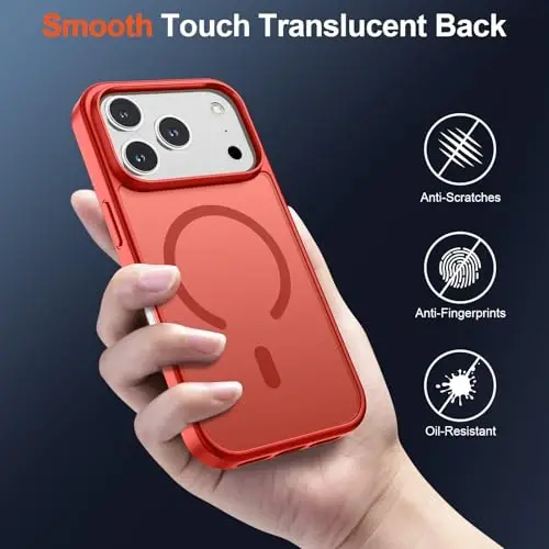 SUPFINE Magnetic for iPhone 17 Pro Case (Compatible with MagSafe)(Military Grade Drop Protection) Translucent Matte Shockproof with Anti-Fingerprint Phone Cover 2025,Red - 6