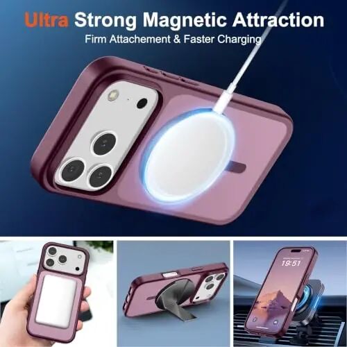 SUPFINE Magnetic for iPhone 17 Pro Case (Compatible with MagSafe)(Military Grade Drop Protection) Translucent Matte Shockproof with Anti-Fingerprint Phone Cover 2025,Wine Red - 4