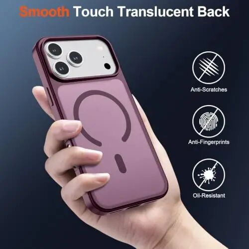 SUPFINE Magnetic for iPhone 17 Pro Case (Compatible with MagSafe)(Military Grade Drop Protection) Translucent Matte Shockproof with Anti-Fingerprint Phone Cover 2025,Wine Red - 5