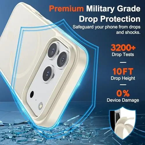 SUPFINE Magnetic for iPhone 17 Pro Case (Compatible with MagSafe)(Military Grade Drop Protection) Translucent Matte Shockproof with Anti-Fingerprint Phone Cover,Antique White - 3