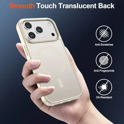 SUPFINE Magnetic for iPhone 17 Pro Case (Compatible with MagSafe)(Military Grade Drop Protection) Translucent Matte Shockproof with Anti-Fingerprint Phone Cover,Antique White - 6