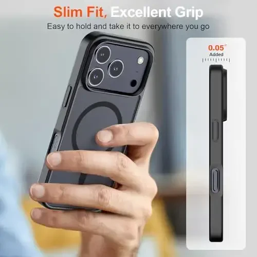 SUPFINE Magnetic for iPhone 17 Pro Case (Compatible with MagSafe)(Military Grade Drop Protection) Translucent Matte Shockproof with Anti-Fingerprint Phone Cover,Black - 7