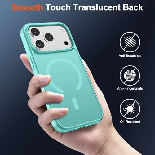 SUPFINE Magnetic for iPhone 17 Pro Case (Compatible with MagSafe)(Military Grade Drop Protection) Translucent Matte Shockproof with Anti-Fingerprint Phone Cover,Blue Green - 6