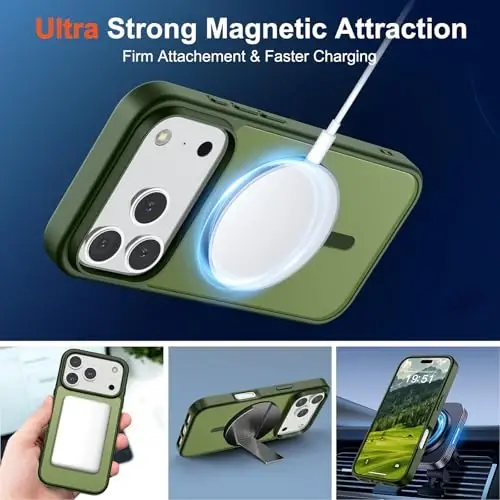 SUPFINE Magnetic for iPhone 17 Pro Case (Compatible with MagSafe)(Military Grade Drop Protection) Translucent Matte Shockproof with Anti-Fingerprint Phone Cover,Cangling Green - 5