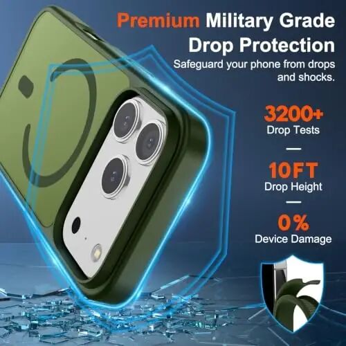 SUPFINE Magnetic for iPhone 17 Pro Case Cangling Green | With Screen Protector, Translucent Matte, Compatible with MagSafe, Military Grade Drop Proof, Rugged Shockproof Protective - 2