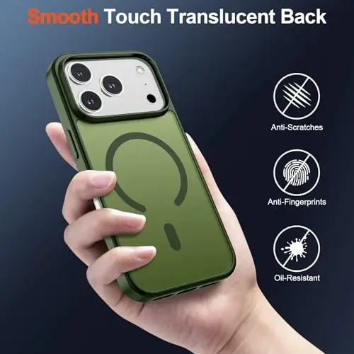 SUPFINE Magnetic for iPhone 17 Pro Case (Compatible with MagSafe)(Military Grade Drop Protection) Translucent Matte Shockproof with Anti-Fingerprint Phone Cover,Cangling Green - 6