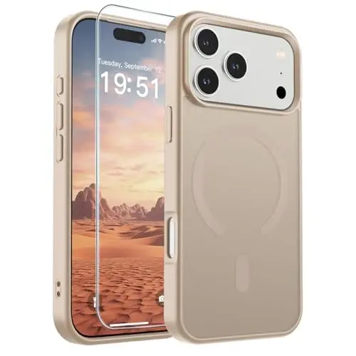 SUPFINE Magnetic for iPhone 17 Pro Case (Compatible with MagSafe)(Military Grade Drop Protection) Translucent Matte Shockproof with Anti-Fingerprint Phone Cover,Desert Gold - 1