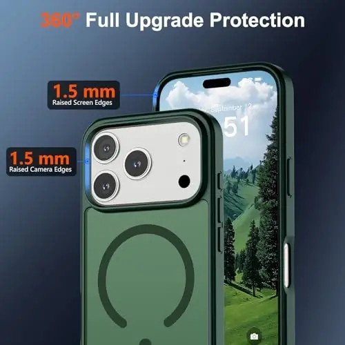 SUPFINE Magnetic for iPhone 17 Pro Case (Compatible with MagSafe)(Military Grade Drop Protection) Translucent Matte Shockproof with Anti-Fingerprint Phone Cover,Forest Green - 4