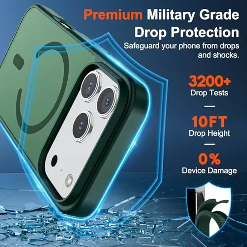SUPFINE Magnetic for iPhone 17 Pro Case (Compatible with MagSafe)(Military Grade Drop Protection) Translucent Matte Shockproof with Anti-Fingerprint Phone Cover,Forest Green - 3
