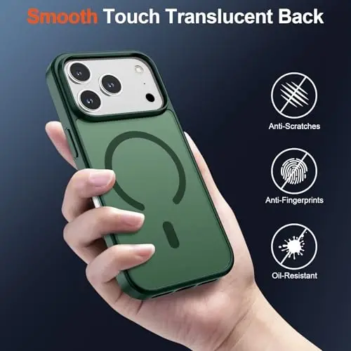 SUPFINE Magnetic for iPhone 17 Pro Case (Compatible with MagSafe)(Military Grade Drop Protection) Translucent Matte Shockproof with Anti-Fingerprint Phone Cover,Forest Green - 6