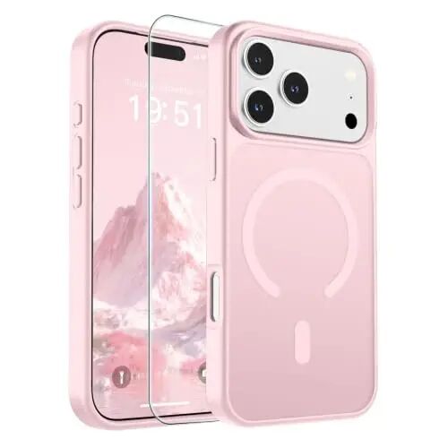 SUPFINE Magnetic for iPhone 17 Pro Case (Compatible with MagSafe)(Military Grade Drop Protection) Translucent Matte Shockproof with Anti-Fingerprint Phone Cover,Light Pink 