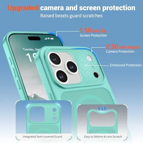 SUPFINE Magnetic for iPhone 17 Pro Case (Compatible with MagSafe)(Military Grade Drop Protection)(Camera Protection) Translucent Matte Shockproof Phone Cover 2025,Blue Green - 6
