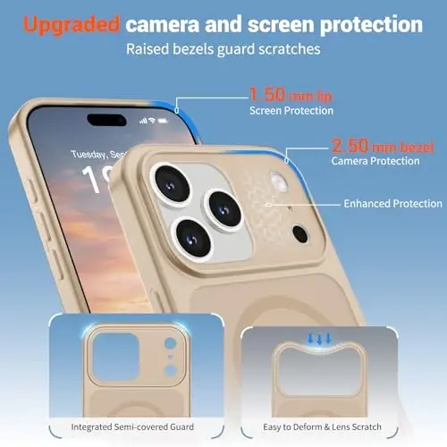 SUPFINE Magnetic for iPhone 17 Pro Case (Compatible with MagSafe)(Military Grade Drop Protection)(Camera Protection) Translucent Matte Shockproof Phone Cover,Desert Gold - 6