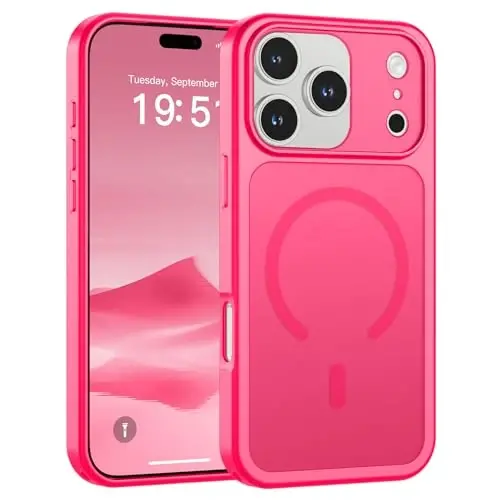 SUPFINE Magnetic for iPhone 17 Pro Case (Compatible with MagSafe)(Military Grade Drop Protection)(Camera Protection) Translucent Matte Shockproof Phone Cover,Hot Pink 