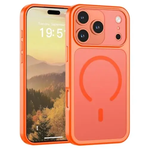 SUPFINE Magnetic for iPhone 17 Pro Case (Compatible with MagSafe)(Military Grade Drop Protection)(Camera Protection) Translucent Matte Shockproof Phone Cover,Orange 