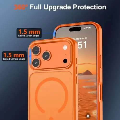 SUPFINE Magnetic for iPhone 17 Pro Case (MagSafe bilan mos keladi)(Harbiy darajadagi tushishdan himoya) Barmoq iziga qarshi telefon g‘ilofi bilan yarim shaffof matli zarbaga chidamli, Starry Orange - 3