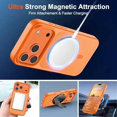 SUPFINE Magnetic for iPhone 17 Pro Case (MagSafe bilan mos keladi)(Harbiy darajadagi tushishdan himoya) Barmoq iziga qarshi telefon g‘ilofi bilan yarim shaffof matli zarbaga chidamli, Starry Orange - 4