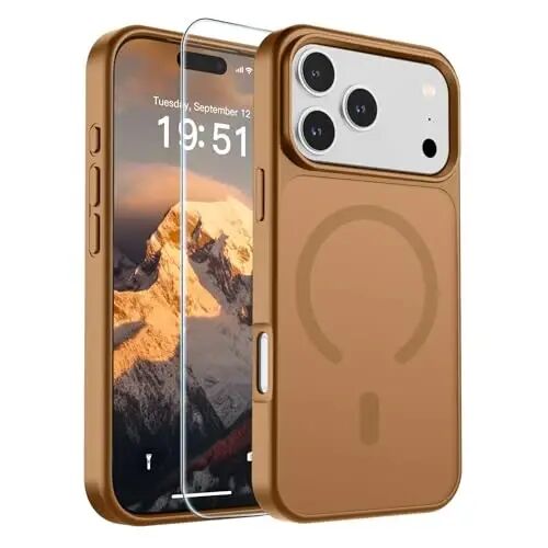 SUPFINE Magnetic for iPhone 17 Pro Case (MagSafe bilan mos keladi)(Harbiy darajadagi tushishdan himoya) Barmoq iziga qarshi telefon qopqog'i bilan yarim shaffof mat zarbaga chidamli, Jigarrang 