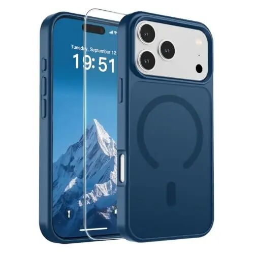 SUPFINE Magnetic for iPhone 17 Pro Case (MagSafe bilan mos keladi)(Harbiy darajadagi tushishdan himoya) Shaffof mat zarbga chidamli barmoq iziga qarshi telefon g'ilofi, To'q ko'k 