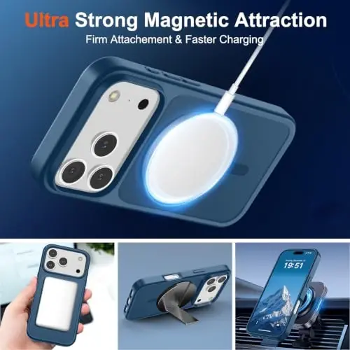 SUPFINE Magnetic for iPhone 17 Pro Case (MagSafe bilan mos keladi)(Harbiy darajadagi tushishdan himoya) Shaffof mat zarbga chidamli barmoq iziga qarshi telefon g'ilofi, To'q ko'k - 4