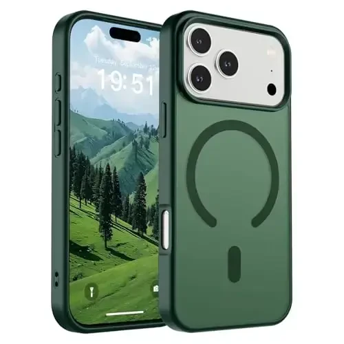 SUPFINE Magnetic for iPhone 17 Pro Case (MagSafe bilan mos keladi)(Harbiy darajadagi tushishdan himoya) Yarim shaffof mat zarba o'tkazmaydigan barmoq izlariga qarshi telefon qopqog'i 2025, o'rmon yashil 