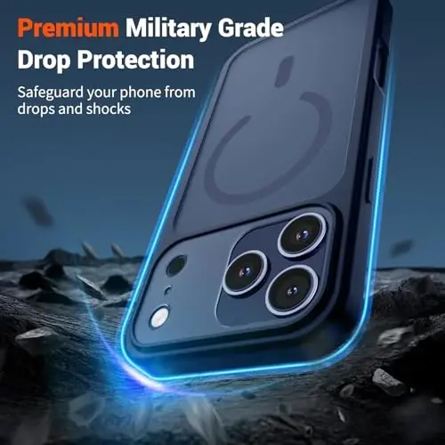 SUPFINE Magnetic for iPhone 17 Pro Case (MagSafe bilan mos keladi)(Harbiy darajadagi tushishdan himoya)(Kamera himoyasi) Shaffof Mat zarbaga chidamli telefon g‘ilofi, To‘q ko‘k - 3