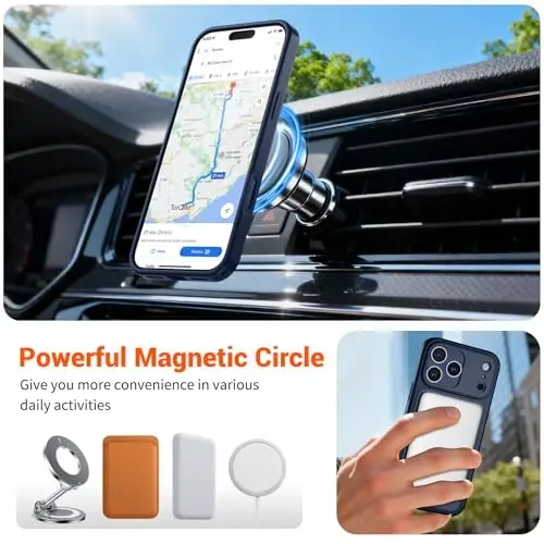 SUPFINE Magnetic for iPhone 17 Pro Case (MagSafe bilan mos keladi)(Harbiy darajadagi tushishdan himoya)(Kamera himoyasi) Shaffof Mat zarbaga chidamli telefon g‘ilofi, To‘q ko‘k - 4