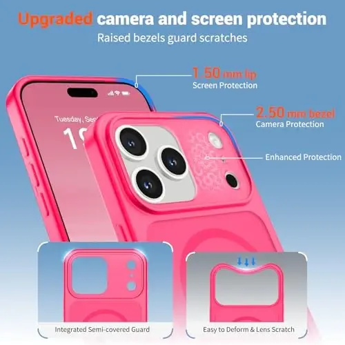 SUPFINE Magnetic for iPhone 17 Pro Case (MagSafe bilan mos keladi)(Harbiy darajadagi tushishdan himoya)(Kamera himoyasi) Shaffof Mat zarbga chidamli telefon g'ilofi, To'q pushti - 6