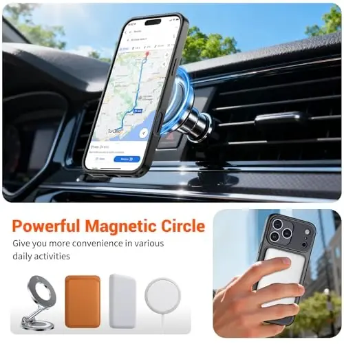 SUPFINE Magnetic for iPhone 17 Pro Case (MagSafe bilan mos keladi)(Harbiy darajadagi tushishdan himoya)(Kamera himoyasi) Yarim shaffof mat zarbga chidamli telefon g‘ilofi 2025, Qora - 4
