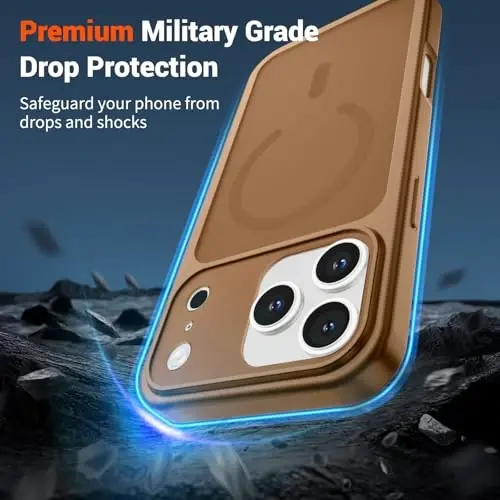 SUPFINE Magnetic for iPhone 17 Pro Case (MagSafe bilan mos keladi)(Harbiy darajadagi tushishdan himoya)(Kamera himoyasi) Yarim shaffof mat zarbga chidamli telefon g'ilofi, Jigarrang - 3