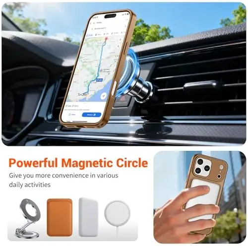 SUPFINE Magnetic for iPhone 17 Pro Case (MagSafe bilan mos keladi)(Harbiy darajadagi tushishdan himoya)(Kamera himoyasi) Yarim shaffof mat zarbga chidamli telefon g'ilofi, Jigarrang - 4