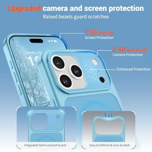 SUPFINE Magnetic for iPhone 17 Pro Case Light Blue | (Compatible with MagSafe)(Military Grade Drop Protection)(Camera Protection)Translucent Matte Phone Cover - 6