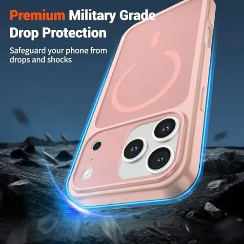 SUPFINE Magnetic for iPhone 17 Pro Case (MagSafe bilan mos keladi)(Harbiy darajadagi tushishdan himoya)(Kamera himoyasi) Yarim shaffof mat zarbga chidamli telefon g‘ilofi, Pushti - 3