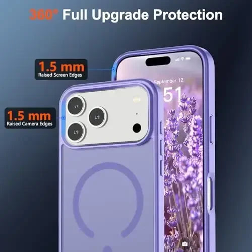 SUPFINE Magnetic for iPhone 17 Pro Case (MagSafe bilan mos)(Harbiy darajadagi tushishdan himoya) Yarim shaffof mat zarbga chidamli barmoq izlariga qarshi telefon qopqog'i 2025, Binafsha - 4