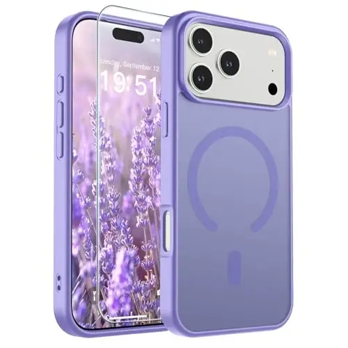 SUPFINE Magnetic for iPhone 17 Pro Case (MagSafe bilan mos)(Harbiy darajadagi tushishdan himoya) Yarim shaffof mat zarbga chidamli barmoq izlariga qarshi telefon qopqog'i 2025, Binafsha - 6