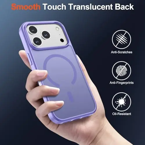SUPFINE Magnetic for iPhone 17 Pro Case (MagSafe bilan mos)(Harbiy darajadagi tushishdan himoya) Yarim shaffof mat zarbga chidamli barmoq izlariga qarshi telefon qopqog'i 2025, Binafsha - 6