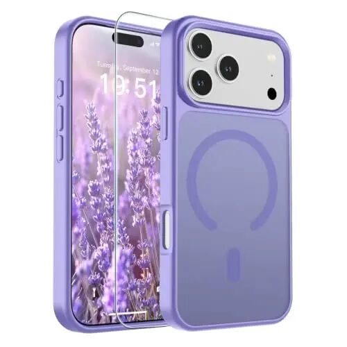 SUPFINE Magnetic for iPhone 17 Pro Case (MagSafe bilan mos)(Harbiy darajadagi tushishdan himoya) Yarim shaffof mat zarbga chidamli barmoq izlariga qarshi telefon qopqog'i 2025, Binafsha 