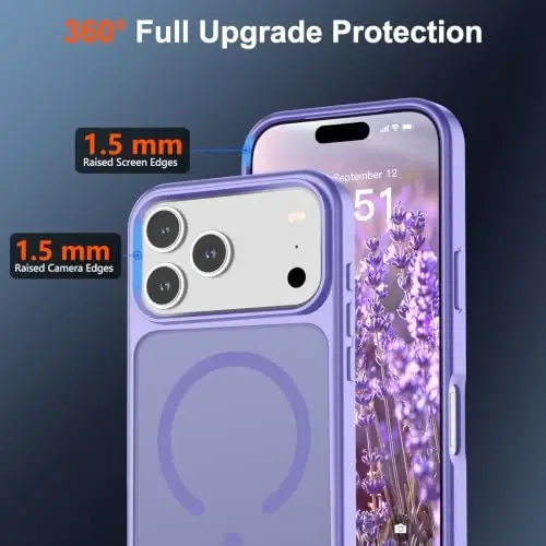 SUPFINE Magnetic for iPhone 17 Pro Case (MagSafe bilan mos)(Harbiy darajadagi tushishdan himoya) Yarim shaffof mat zarbga chidamli barmoq izlariga qarshi telefon qopqog'i 2025, Binafsha - 3