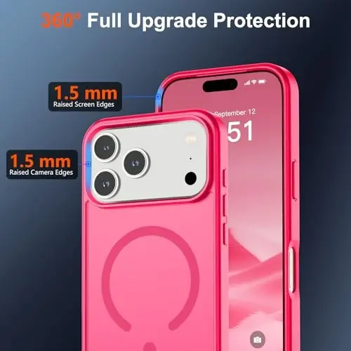 SUPFINE Magnetic for iPhone 17 Pro Case (MagSafe bilan mos)(Harbiy darajadagi tushishdan himoya) Yarim shaffof mat zarbga chidamli, barmoq izlariga qarshi telefon qopqog'i 2025, Hot Pink - 4