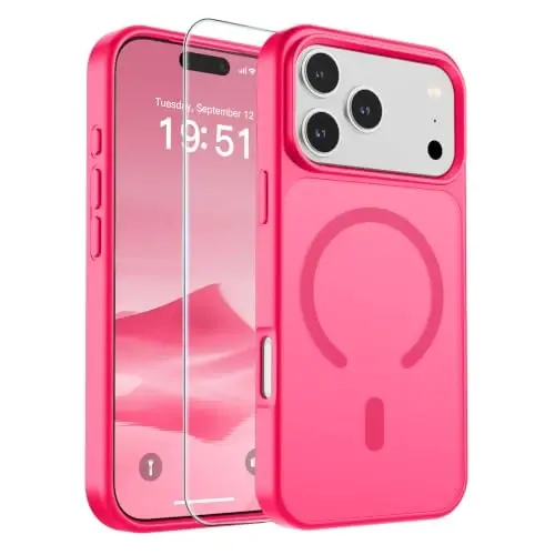 SUPFINE Magnetic for iPhone 17 Pro Case (MagSafe bilan mos)(Harbiy darajadagi tushishdan himoya) Yarim shaffof mat zarbga chidamli, barmoq izlariga qarshi telefon qopqog'i 2025, Hot Pink - 1