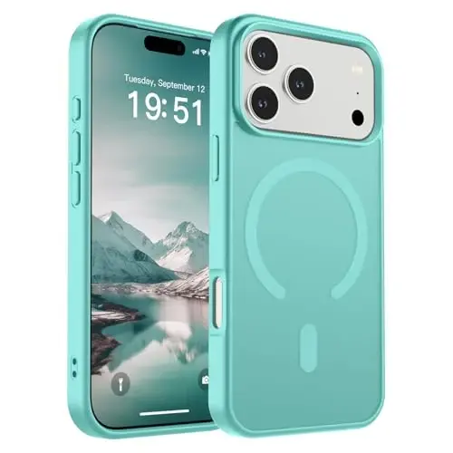 SUPFINE Magnetic for iPhone 17 Pro Case (MagSafe bilan mos)(Harbiy darajadagi tushishdan himoya) Yarim shaffof mat zarbga chidamli barmoq izlariga qarshi telefon qopqog'i 2025, Moviy Yashil 