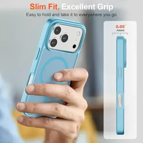 SUPFINE Magnetic for iPhone 17 Pro Case (MagSafe bilan mos)(Harbiy darajadagi tushishdan himoya) Yarim shaffof mat zarbga chidamli, barmoq izlariga qarshi telefon qopqog'i 2025, och ko'k - 7