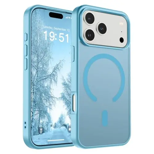 SUPFINE Magnetic for iPhone 17 Pro Case (MagSafe bilan mos)(Harbiy darajadagi tushishdan himoya) Yarim shaffof mat zarbga chidamli, barmoq izlariga qarshi telefon qopqog'i 2025, och ko'k 