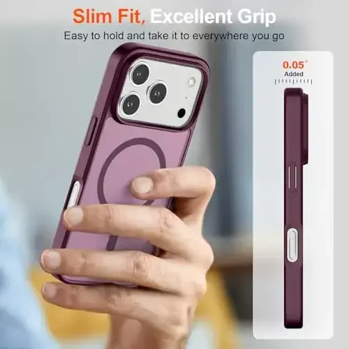 SUPFINE Magnetic for iPhone 17 Pro Case (MagSafe bilan mos)(Harbiy darajadagi tushishdan himoya) Yarim shaffof mat zarbga chidamli barmoq izlariga qarshi telefon qopqog'i 2025, to'q qizil - 7