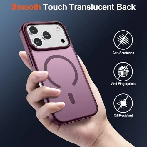SUPFINE Magnetic for iPhone 17 Pro Case (MagSafe bilan mos)(Harbiy darajadagi tushishdan himoya) Yarim shaffof mat zarbga chidamli barmoq izlariga qarshi telefon qopqog'i 2025, to'q qizil - 6